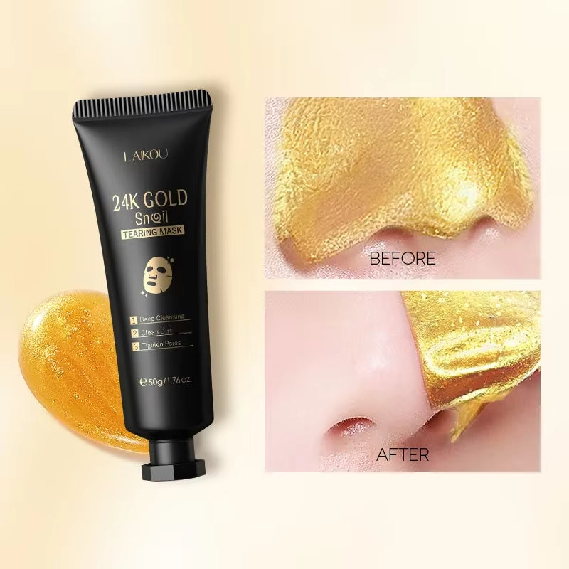 Black tube of LAIKOU 24K Gold Snail Face Mask on a white background