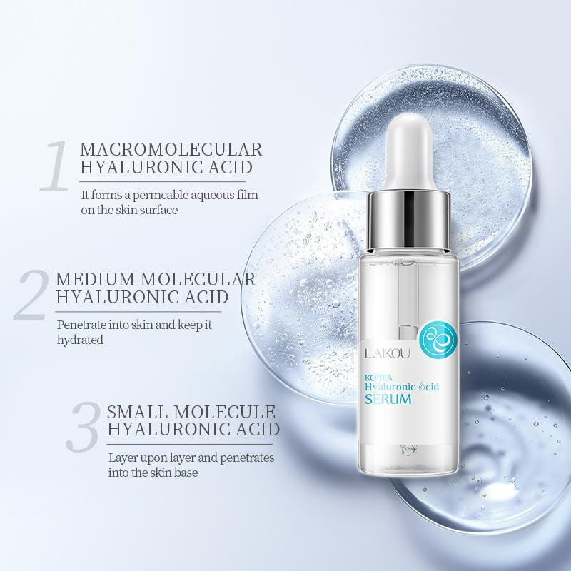 Two bottles of Lakou Korea Hyaluronic Acid Serum with a dropper on a white background.