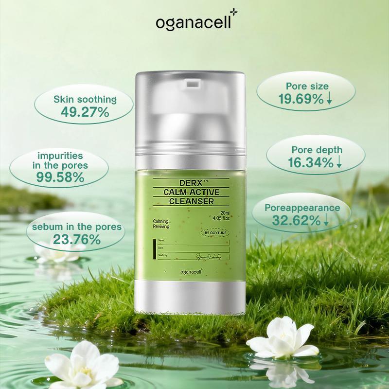 OGANACELL DERX Calm Active Cleanser 120Ml with Centella Asiatica & Red Bean Powder for Deep Pore Cleansing Oil Control Gentle for Sensitive Skin Korean Facial Foam Self-Foaming Mild Hydrate Moisturizing Smooth Hydrating